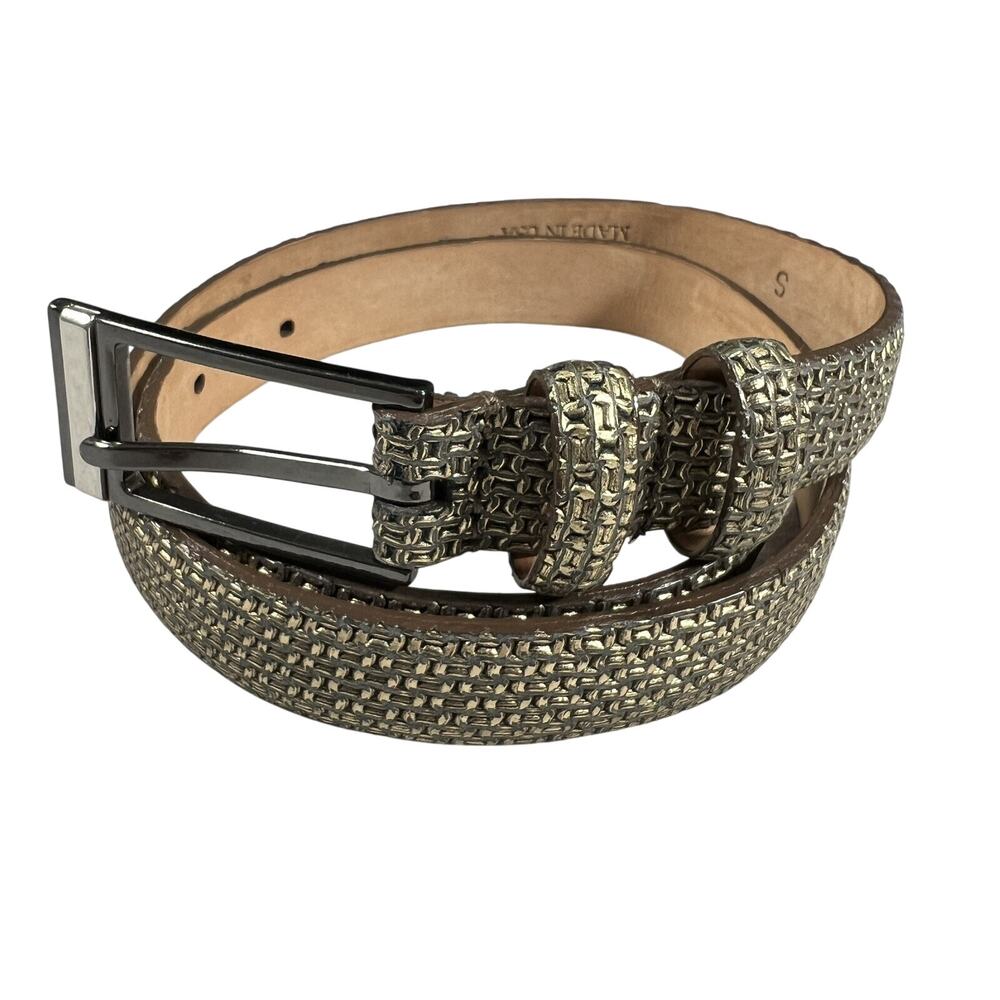 WCM New York Womens Belt Small Italian Calfskin Metallic Textured Leather 3/4"